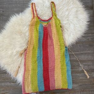 Chasing Unicorns Rainbow Stripe Crochet Mini Dress